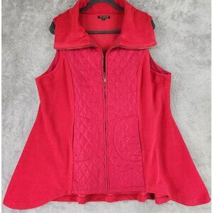 For Cynthia Vest Womens 1X Red Quilted Full Zip Casual Outdoor Holiday Wear